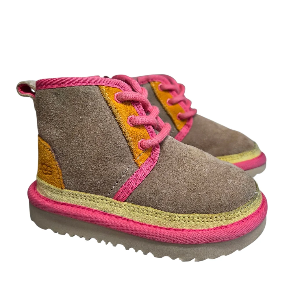 Ugg Kid's Suede Lace-up Boots with Pink and Orange Accents